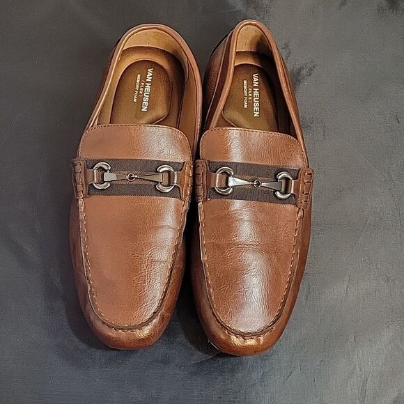 VAN HEUSEN RURUS FLEX MEMORY FOAM SLIP-ON LEATHER MEN'S LOAFERS - Picture 2 of 12